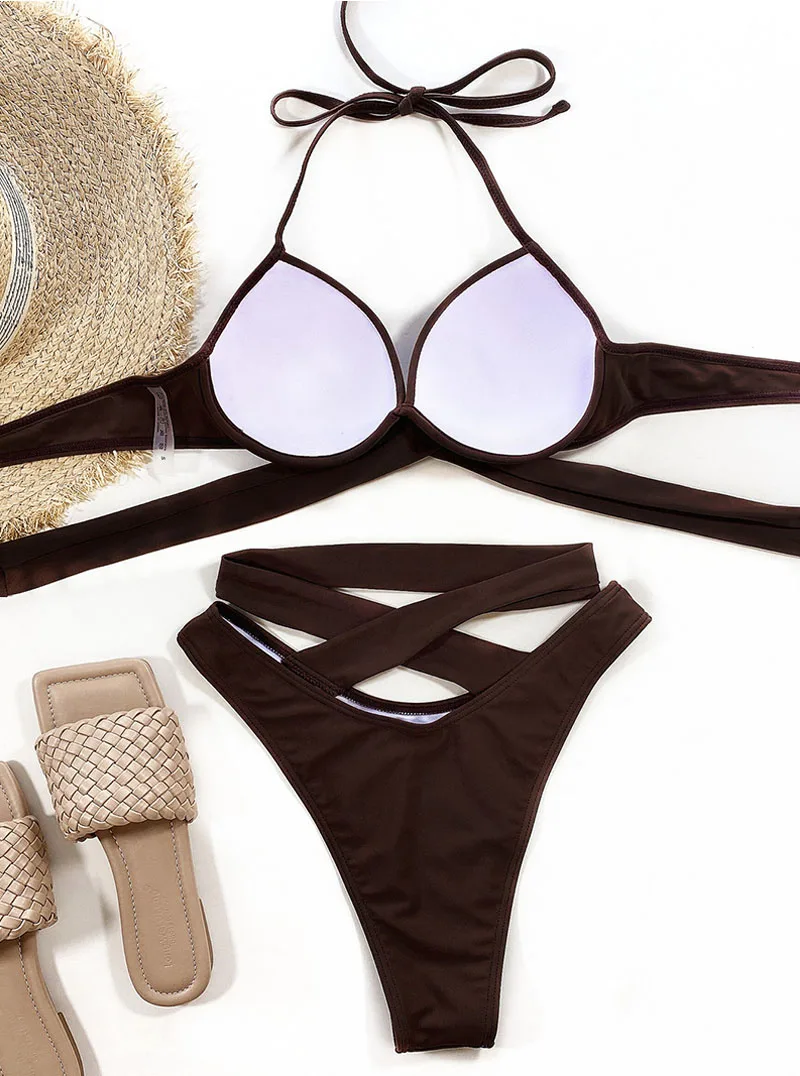 Купальник-бикини женский с эффектом пуш-ап и высокой талией | Женская одежда