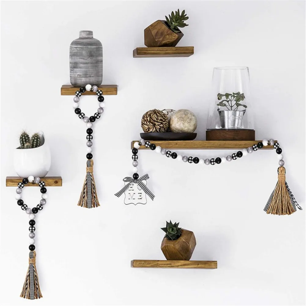 Деревянная гирлянда из бусин ручной работы черно-белая деревянная бусина с