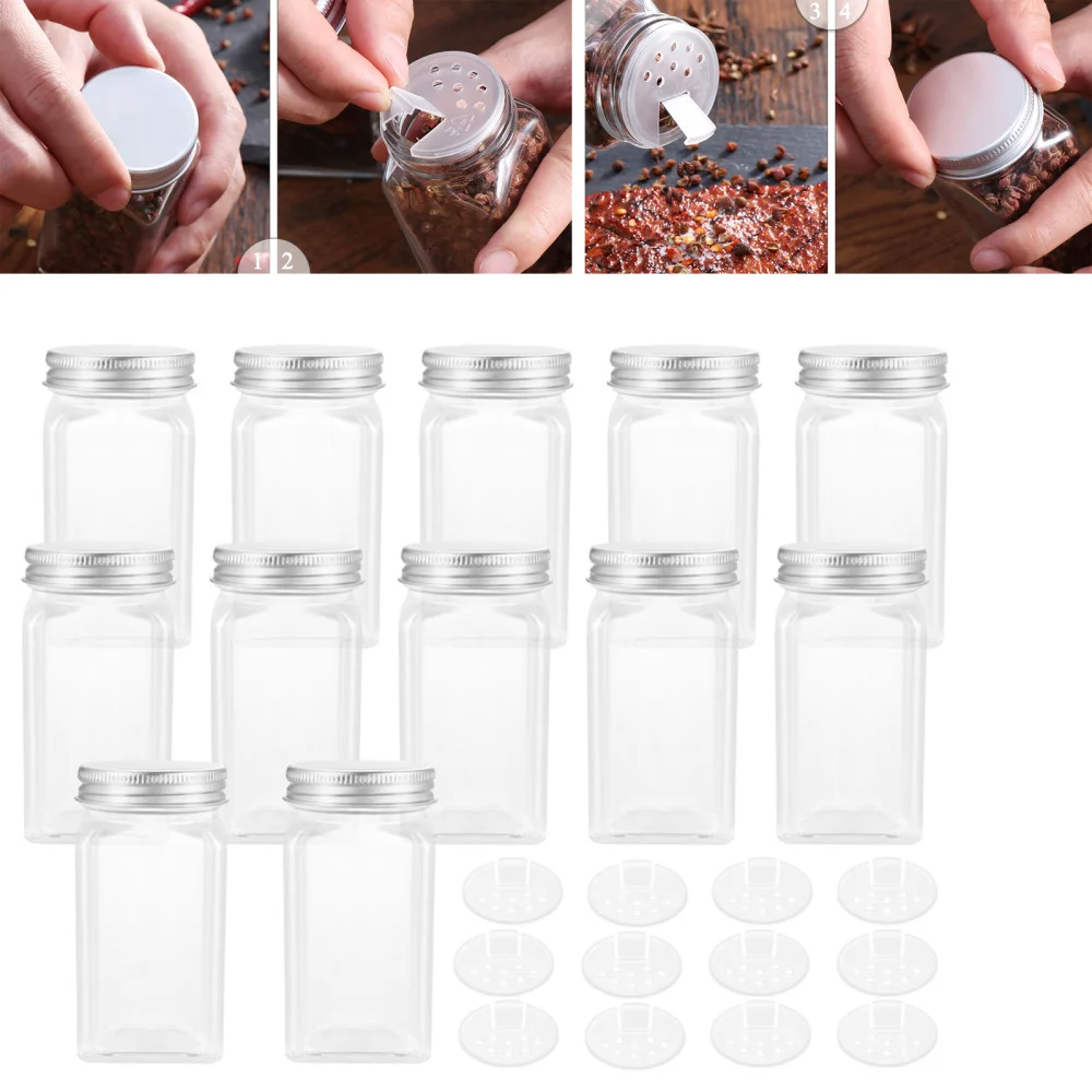 

BESTONZON 12PCS Spice Jars Square Glass Containers Seasoning Bottle Kitchen and Outdoor Camping Condiment Containers with Cover