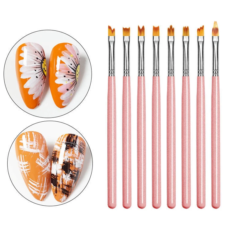 

8Pcs/set Acrylic Nail Art Line Painting Pen 3D Tips Manicure Flowers Patterns Drawing Pen UV Gel Brushes Painting Tools