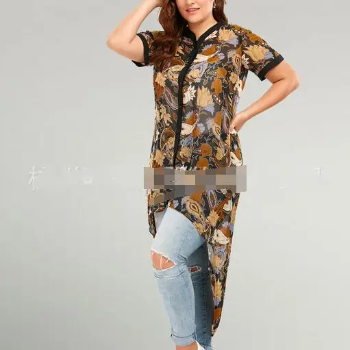 2019 Office Plus Size Slim Loose Tunique Shirt Large Women Clothing Asymmetric Blouses Xxxxl 4xl 5xl Shirts WF442 |