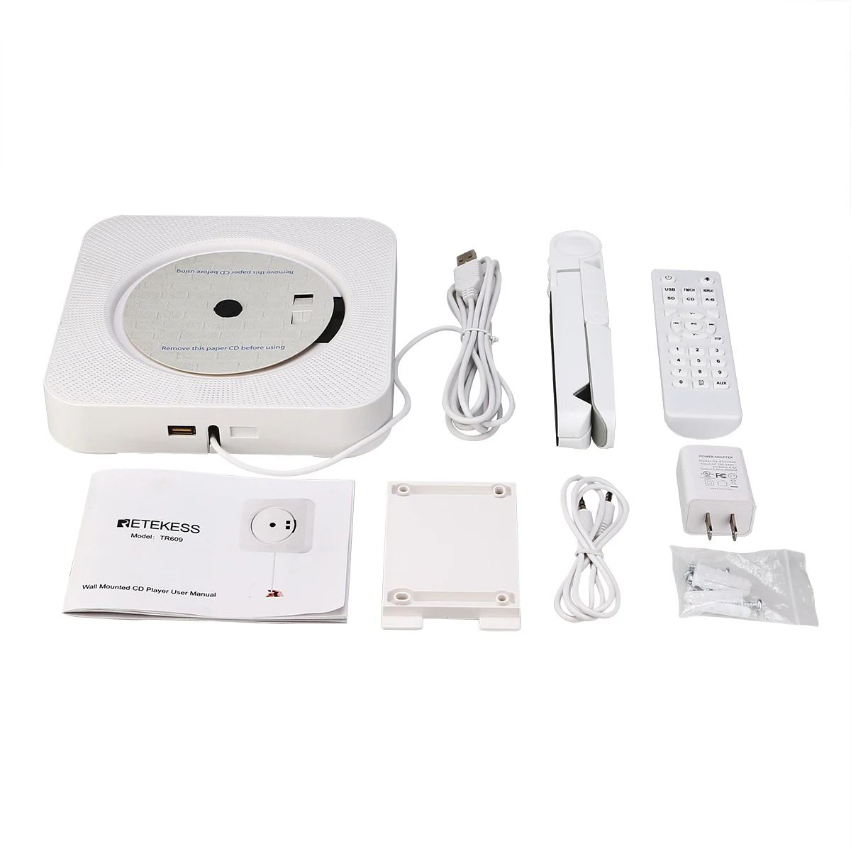 Настенный CD-плеер Retekess TR609 с FM-радио Bluetooth-динамиком mp3-плеером AUX аудиовходом и