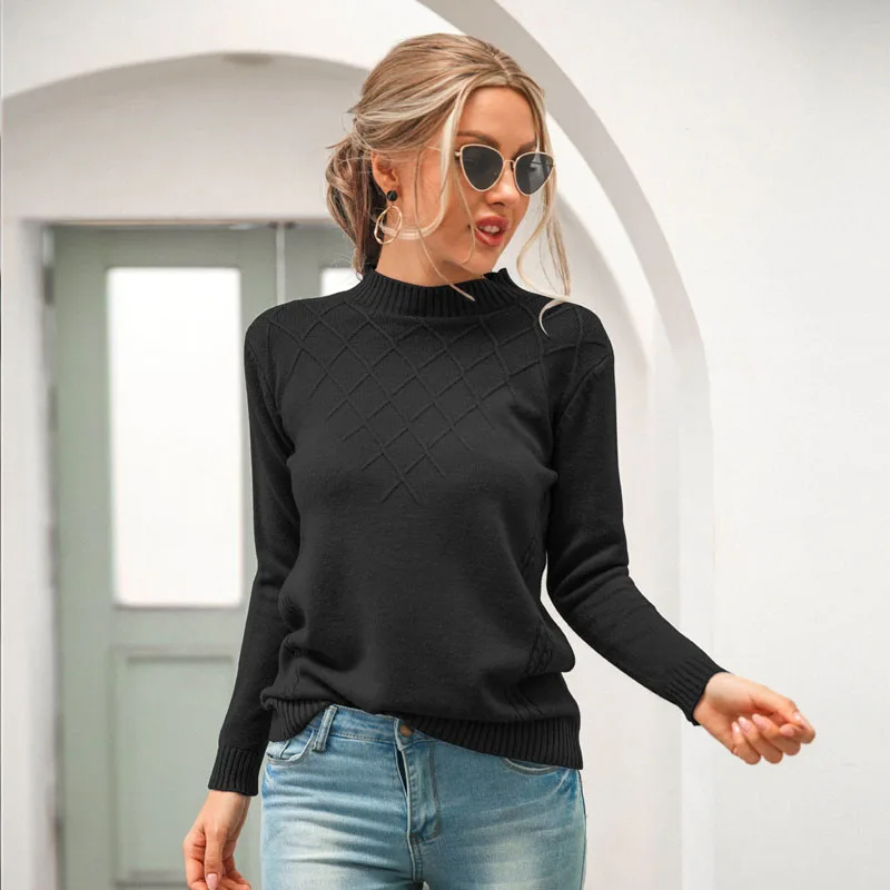 

2021 Autumn Winter Long Sleeve Knitting Sweater Jumper Turtleneck Tops Pullovers Casual Sweaters Women Elastic kobieta swetry