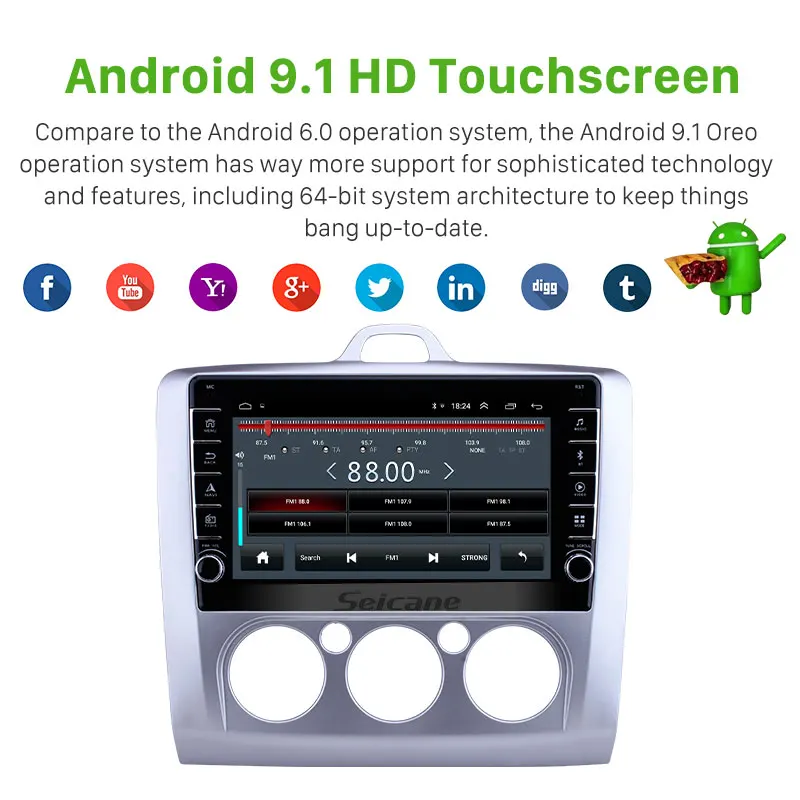 Seicane Оперативная память 2 Гб 4 ядра " 2din Android 9,1 автомобиль радио для Ford Focus 2 Exi MT 2 3 MK2/MK3 2004 2005-2009 2010 2011 gps головное устройство