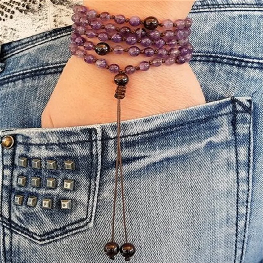 

Natural Amethyst Necklace 108 Buddha Beads Bracelet Taseel Colorful Emotional Fancy Classic Healing Inspiration spread Blessing