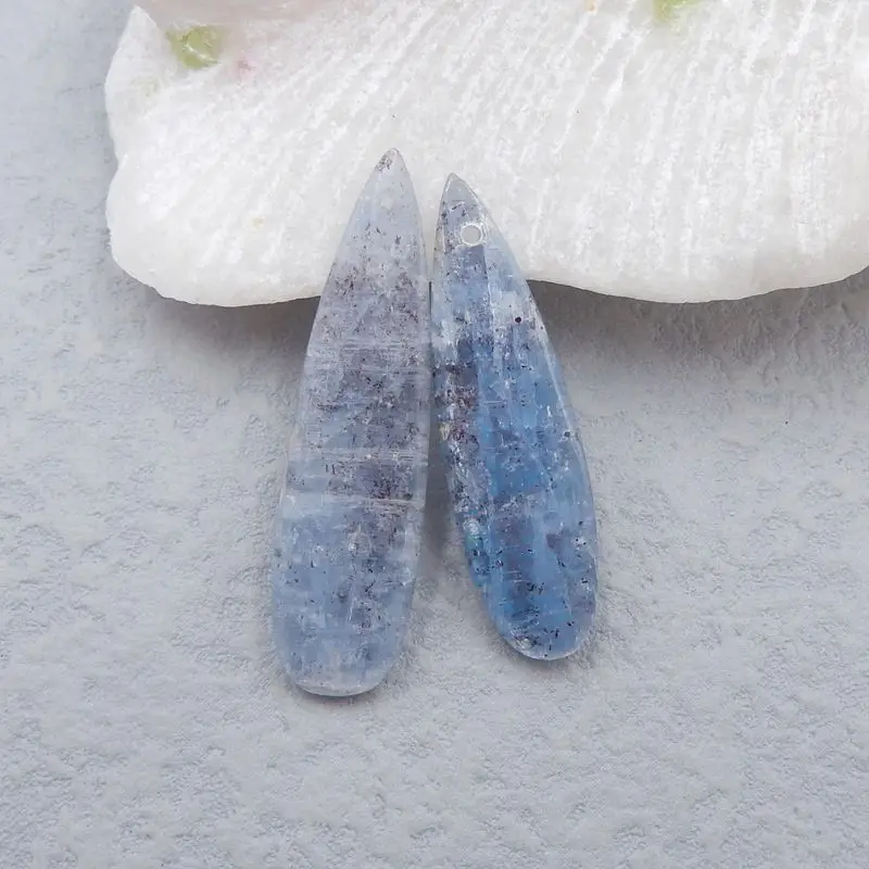 

Hot Sale 2Pcs Natural Stone Blue Kyanite Beauty Necklace Pendant Beads 36x10x4mm,40x10x4mm, 7g