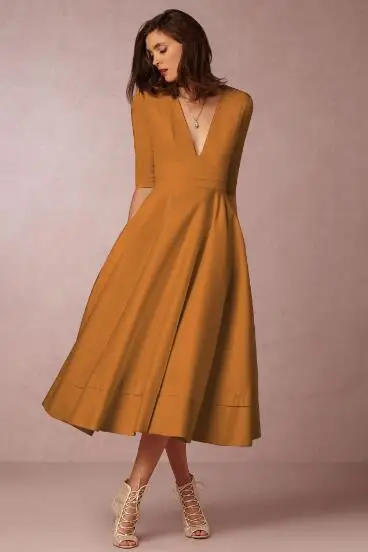 earth yellow dress Длинный Слип Глубокий V Образным Вырезом Глубокий Вырез Платье Простой Одноцветный Сплошной Цвет Больше Плюс Сайз Платье Для Женщина 4xl 5xl 6xl Элегантный Утонченный Вечеринка Оборки Подол Платье Миди Высокая Талия - Цвет: earth yellow dress