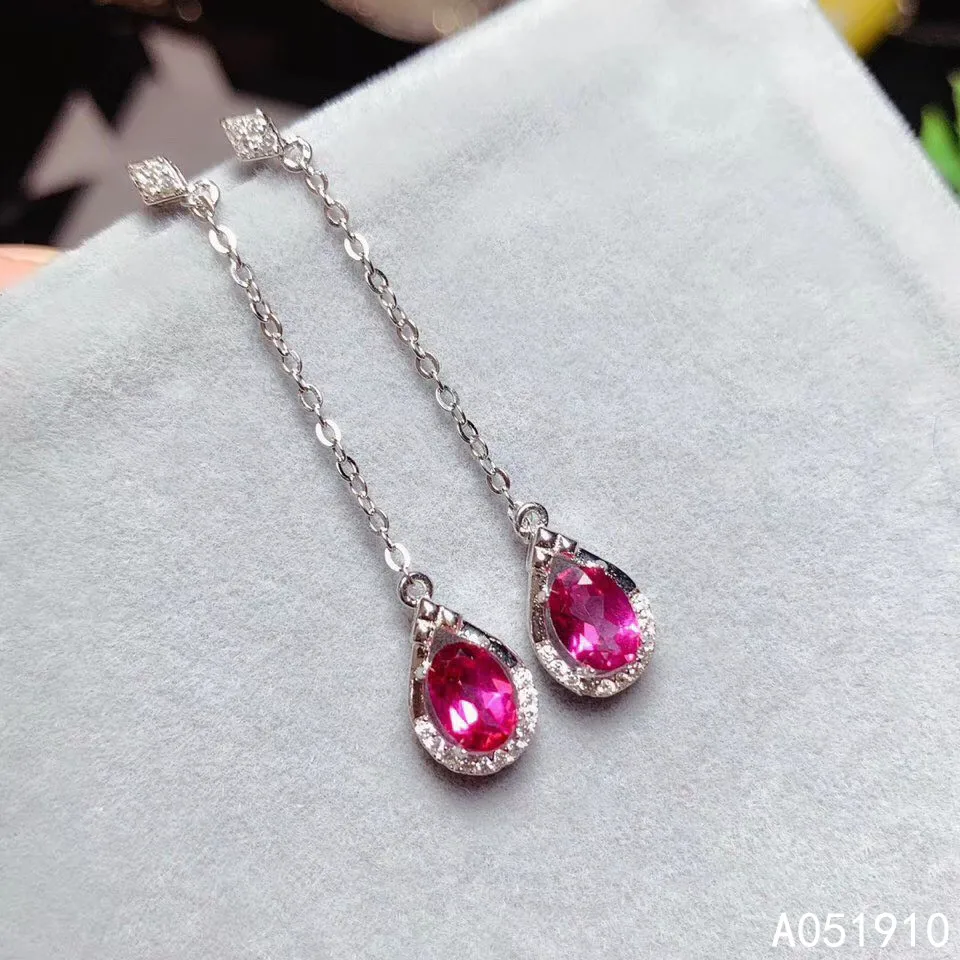 KJJEAXCMY boutique jewelry 925 sterling silver inlaid natural pink Topaz female earrings Support detection fashion |