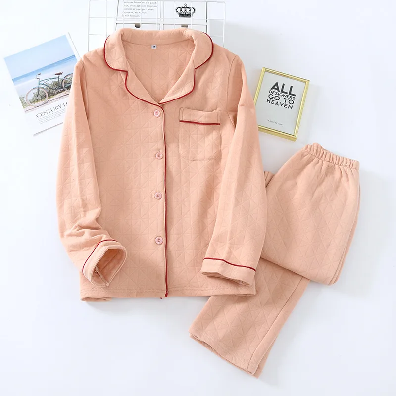 

Japanese 100% Cotton Couple Lapel Pajamas Cardigan Men'S And Women'S Thickened Warm Loose Large Size Sleepwear Set Nighties