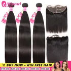 Ali Pearl бразильские прямые человеческие волосы пряди с 13x4 кружевной фронтальной предварительно выщипывающей Remy волосы для черных женщин волосы AliPearl
