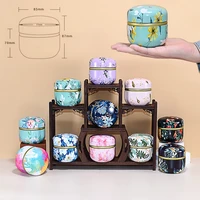 tea caddy tinplate household sealed tea packaging box portable japanese style flower tea round small tin containers