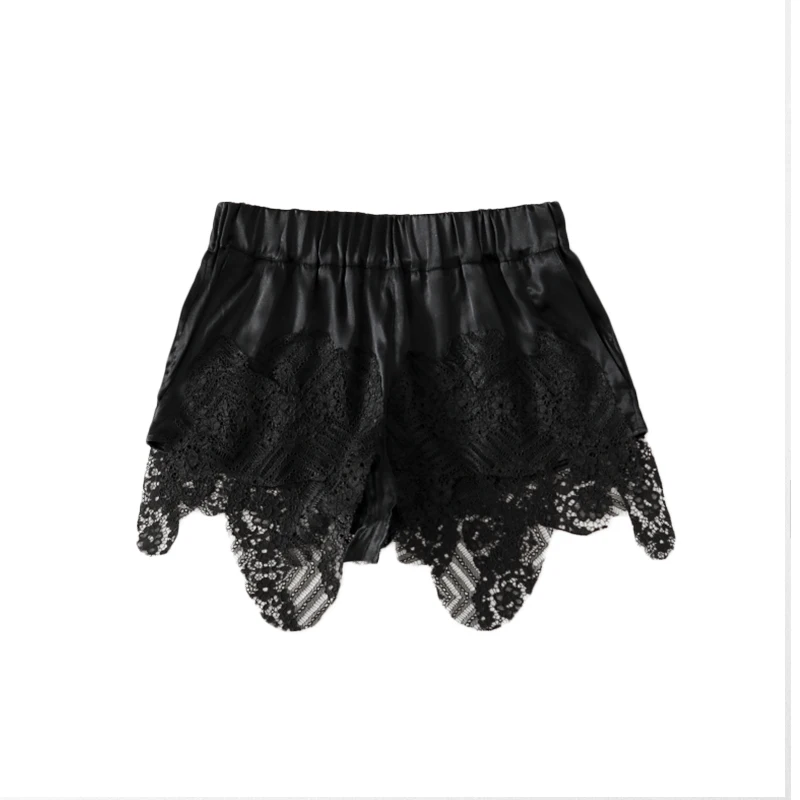 shorts Black Women's Spring silk casual pants elastic waist crepe silk high waist pants