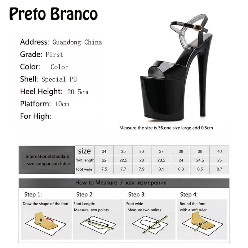 

PRETO BRANCO 2021 Women Fish Toe Black White Sexy Super High Heels Sandals Model T Station 20CM Stage Catwalk Sandals JXQ