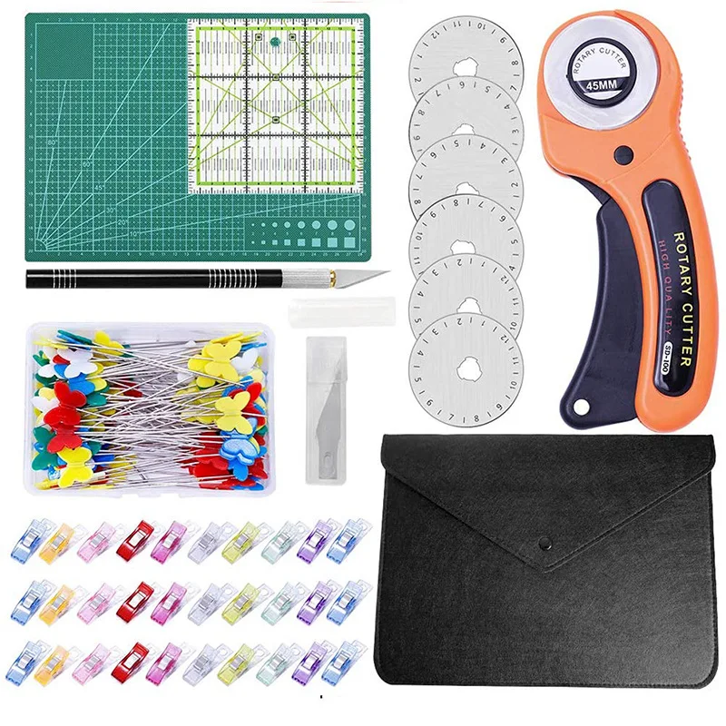 Kit de herramientas de costura de cuero para ropa, cuchillo de corte a mano, regla de cuchillo de retales, cortador rotativo de costura DIY, cuchillas, juego de costura de tela-0