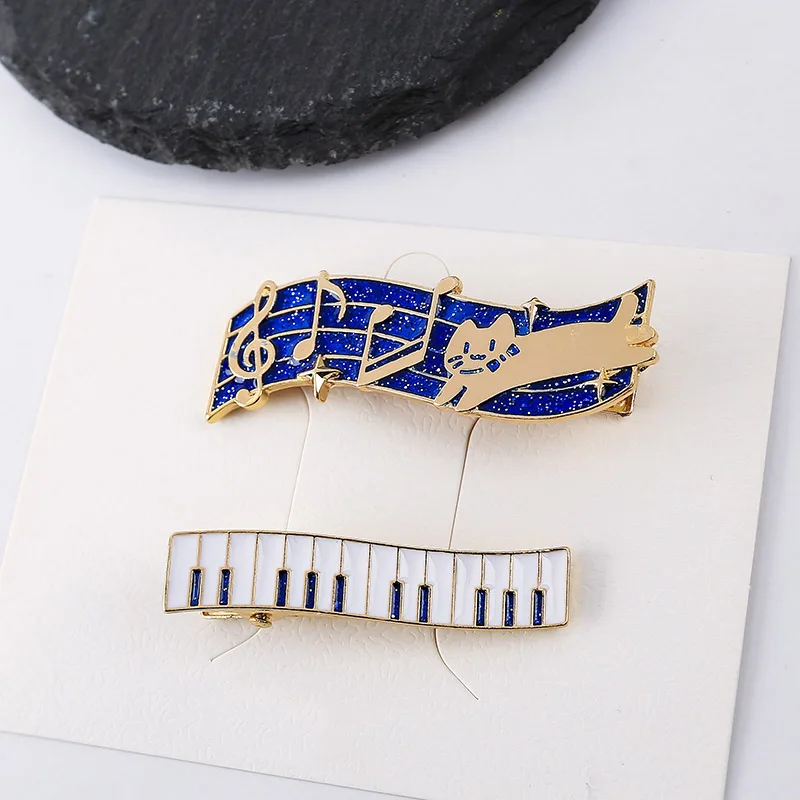 Женская эмалированная заколка для волос с эмалью и синими нотами подарок девушки