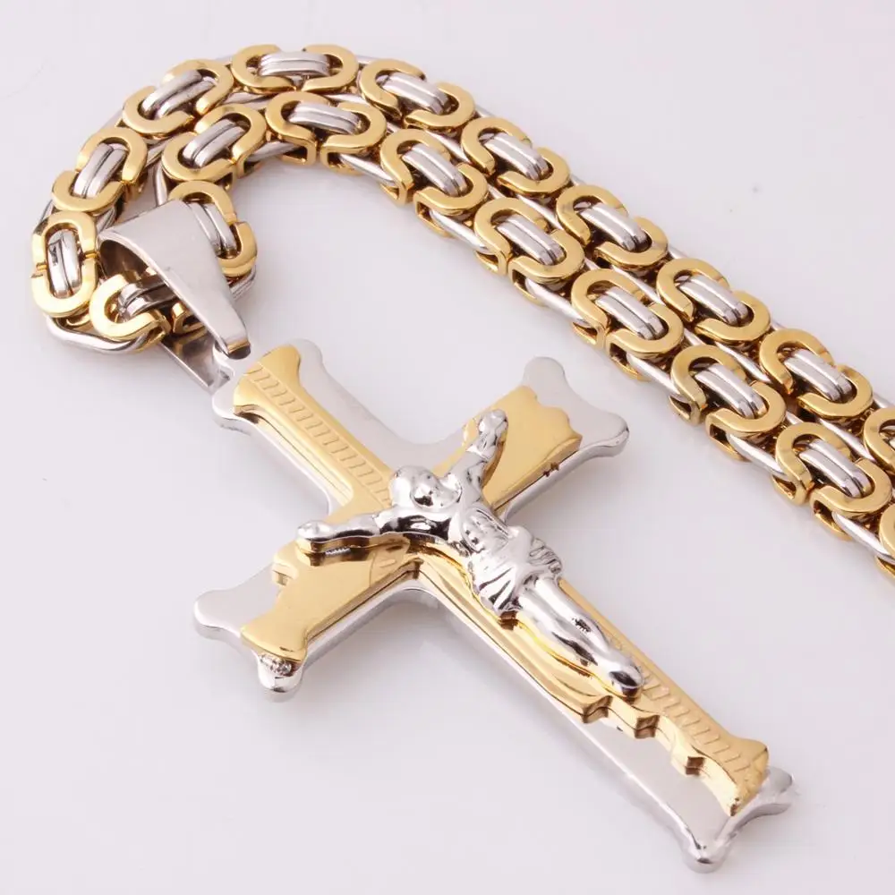 

Anztilam 316L Stainless Steel Byzantine Chain Jesus Cross Necklace Male Jewelry Gold Color Womens Necklace Accessories