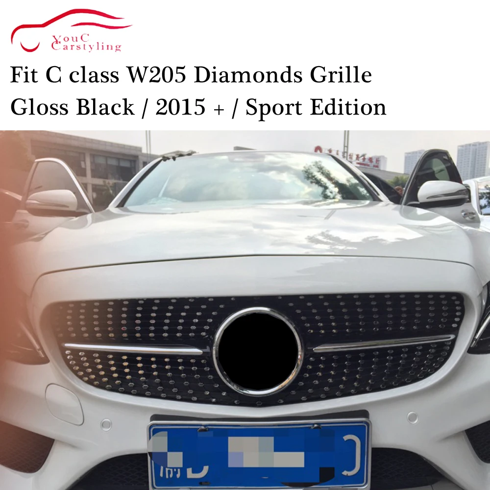 W205 Алмазная решетка передний бампер для Mercedes C class с AMG посылка C180 C200 C250 C300 C350 2015
