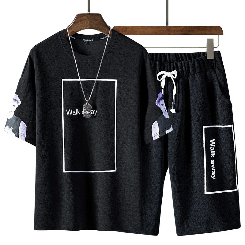 

Tracksuit Men Summer Men's Short-sleeved T-shirt 2 Pc Sets Fashion Korean Streetwear Printing 2020 Sports Shorts Casual Clothing