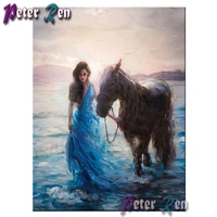 5d diamond painting blue girl and horse full squareround rhinestones cross stitch embroidery picture handmade home decoration