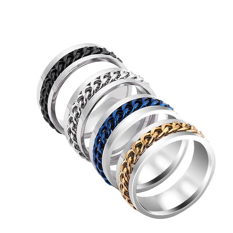 Мужские кольца из нержавеющей стали кольцо с атмосферной цепью может вращаться
