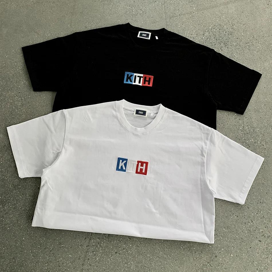 

2021 French Flag KITH Tee Classic Embroidered Box Logo Limited Edition T-shirt Men Women Vintage 1:1 KITH T Shirt
