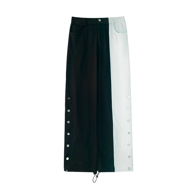 

XITAO Patchwork Wide Leg Pants Women Loose Fashion Personality All Match 2020 New Autumn High Waist Pants Goddess Fan ZP2125