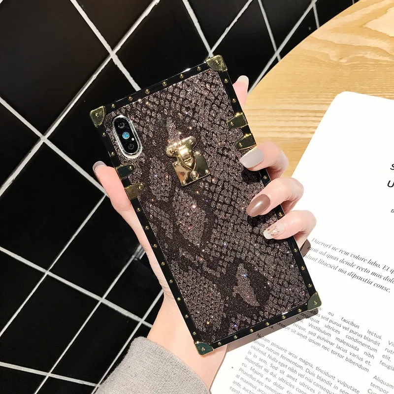 Vintage Snake Skin Case For iPhone 11Pro Max 7 8 Plus Luxury Brand Square Phone Cover 8Plus X XR XS Capa | Мобильные телефоны и
