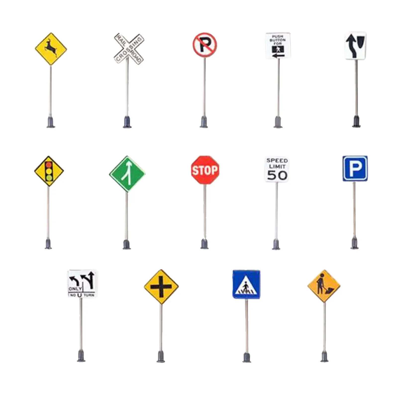 

Pack of 14 1/87 Scale Mini Traffic Signage DIY Micro Landscape Road Signs Highway Scenes Architectural Model Decorative Accs