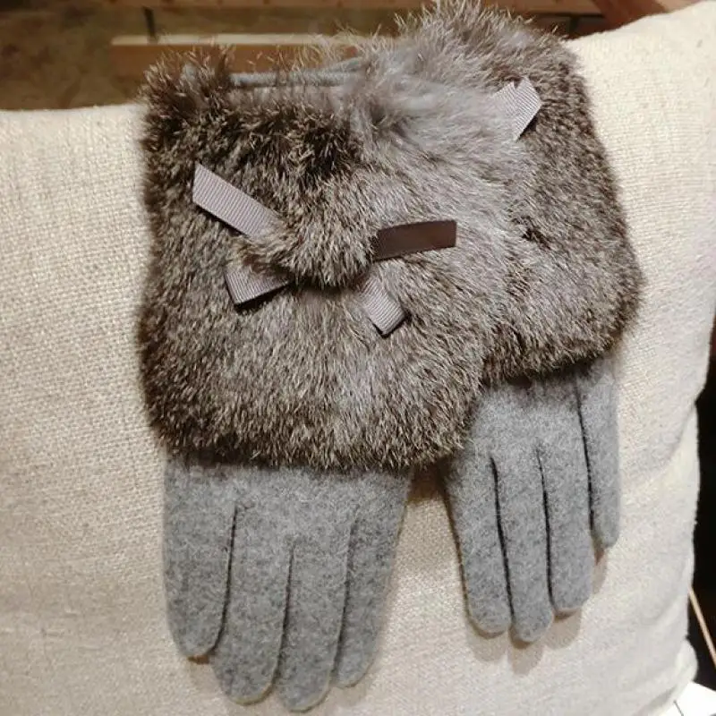 Женские кашемировые перчатки с кроличьим мехом зимние сенсорным экраном женские