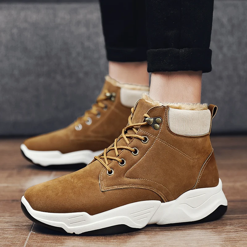 

2020 winter men's shoes versatile trend high top plush cotton Boots Men's northeast outdoor snow boots antiskid and waterproof