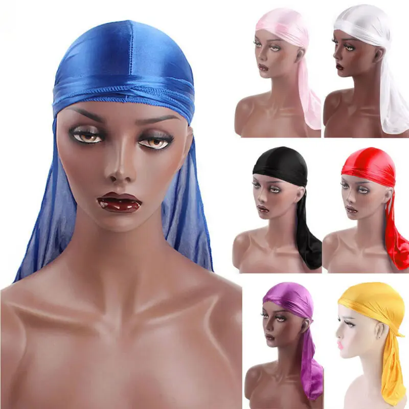 Fashion Unisex Womens Satin Durags Bandanna Turban Wigs Pirate Hat Men Silky Durag Headwear Headband Hair Accessories 9 Color