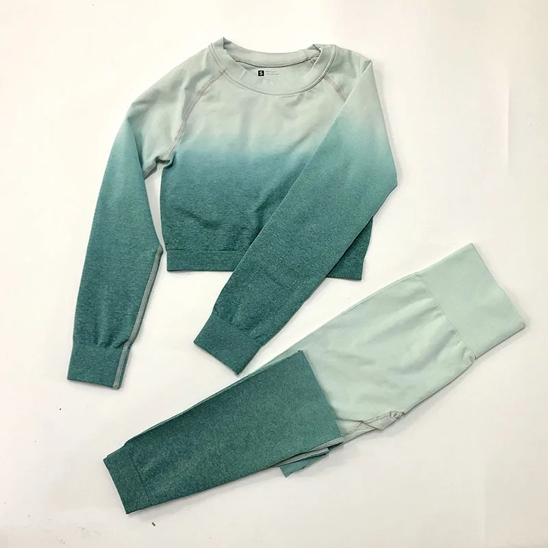 

Seamless yoga clothes hanging dye fitness long-sleeved high-waist sports trousers yoga suit female spot