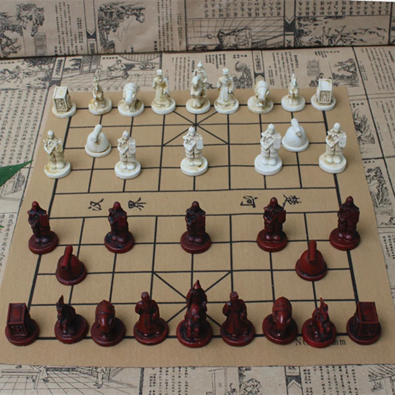 

Chess Board Games New Quality Traditional Chinese Chess Game Set Resin Chess Pieces Soft Chessboard Archaize Retro