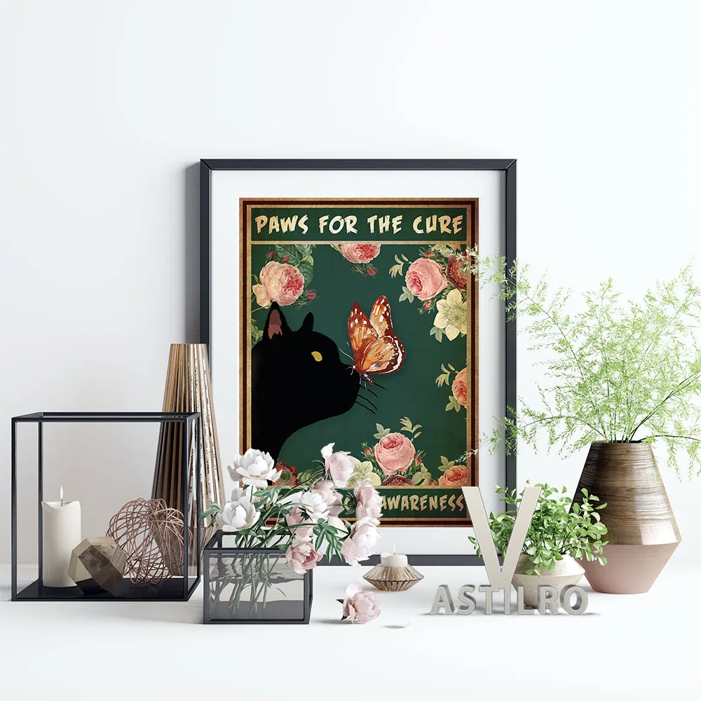 

Cute Animals Vintage Poster Lovely Black Cat Pattern Art Prints Insect Butterfly Illustration Wall Picture Bedroom Home Decor