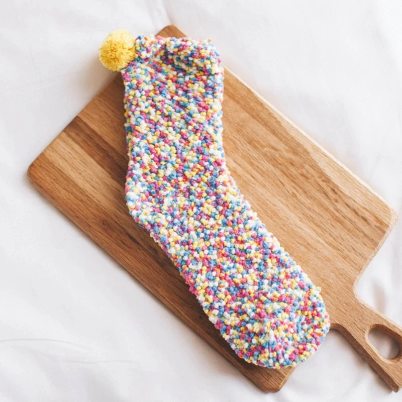 

Japanese Autumn Winter Tube Socks Coral Fleece Home Floor Warm Candy Colored Female Socks Casual Home Sleep Cake Socks