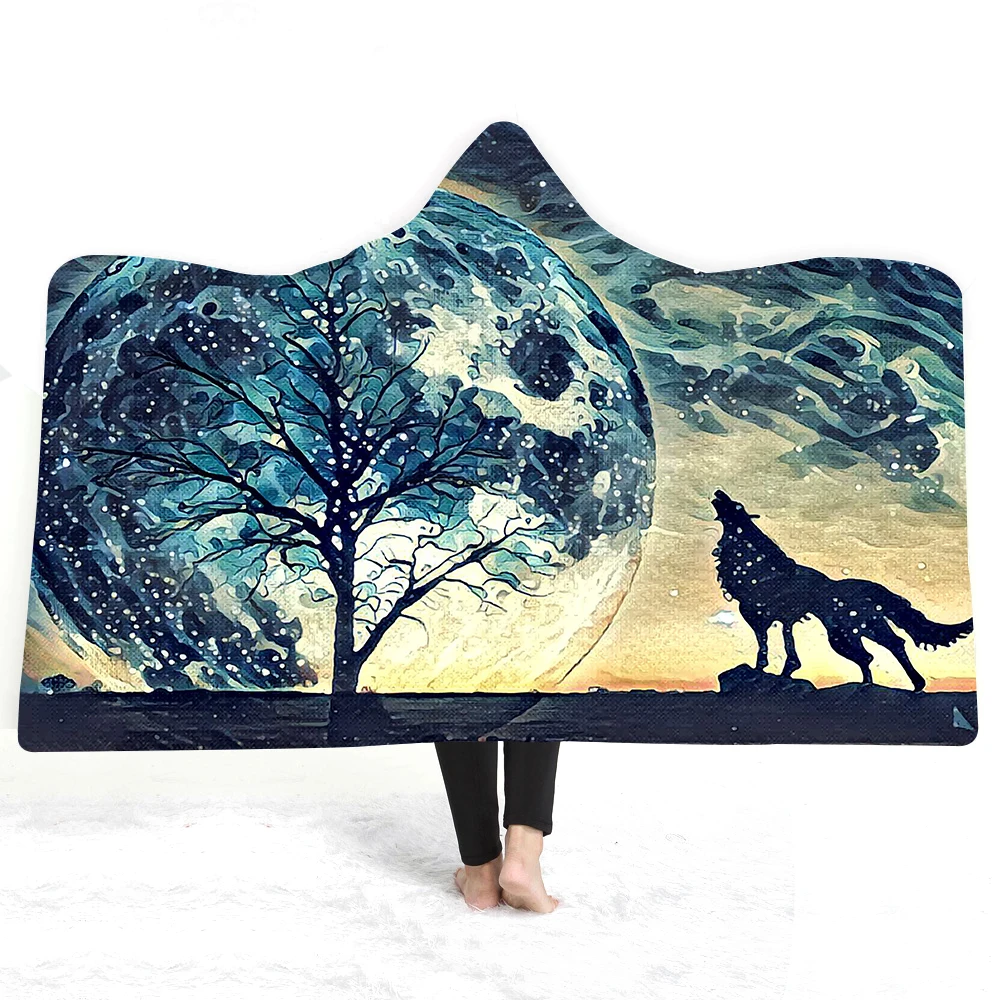 8 3D Печатный Волк с капюшоном одеяло для взрослых готический Хэллоуин Killers Шерпа флис носимых пледы одеяло из микрофибры - Цвет: 8