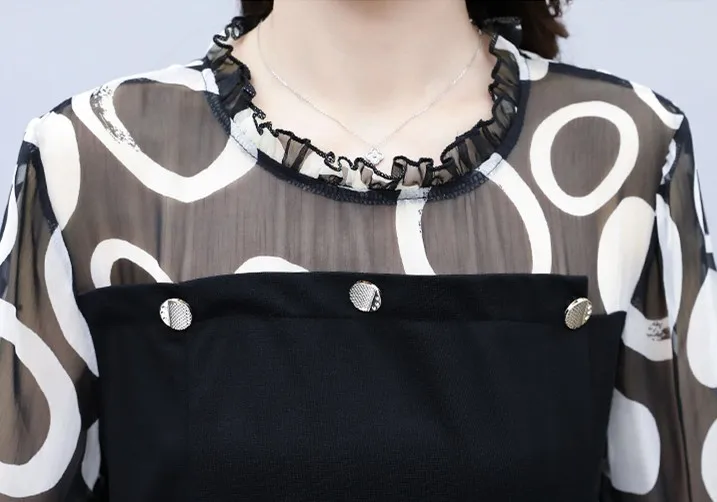 

Spring Women Two Piece Set Elegant Plus Size Lace Patchwork Long Sleeve O-neck Tops And Elastic Waist Pants Outfits Korean 2021