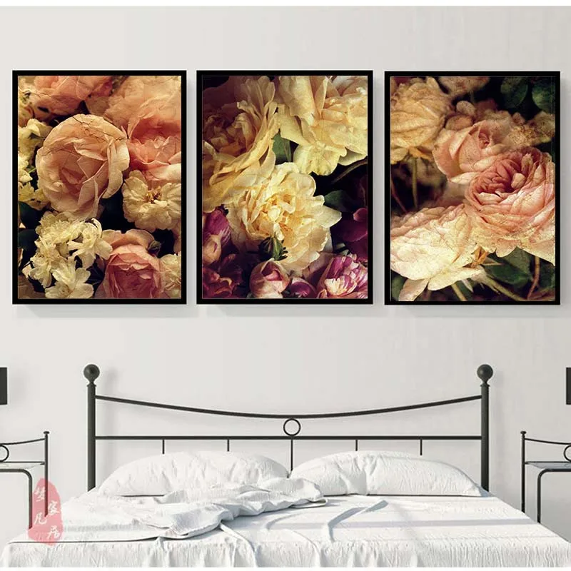 Классическая розовая Цветочная стена художественные полотна картины плакаты на