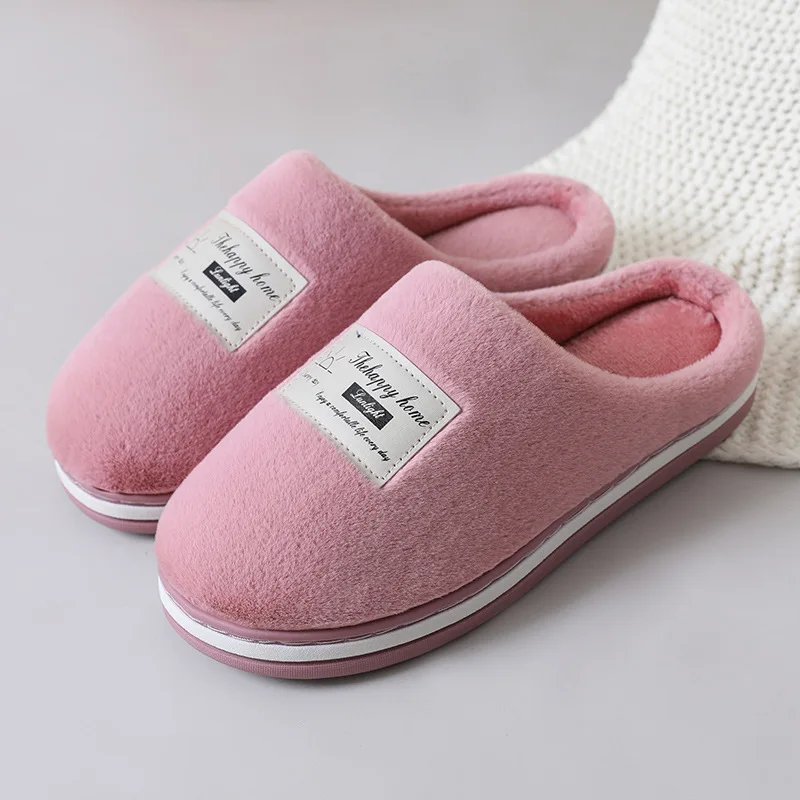 Cotton Slippers Women's Plush Winter Flat Heel round Toe Home Couple Home Warm Slippers Men's Indoor Mop  furry slippers
