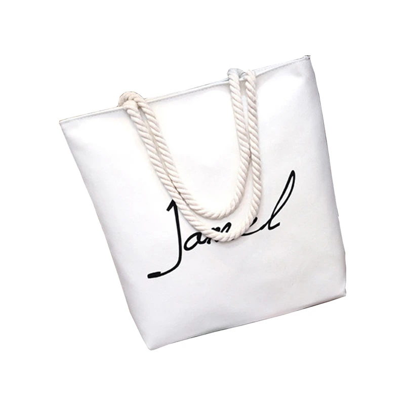

Hot Sale Simple Solid Color Literary Canvas Bag Handbag Coarse Hemp Rope Handle Letter Printing Fashion Casual Shoulder Bag