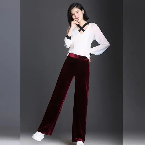 2020 женские вельветовые длинные штаны на осень и зиму теплые Широкие с эластичной