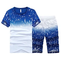 summer tracksuit t shirt shorts set men sportswear fitness print 2 pieces mens suit plus size 4xl