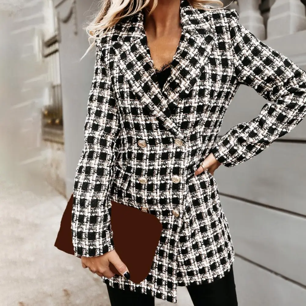 

Coat Plaid Warm Mid-length Women Outer Garment For Winter Formal Jackets Checkered Outerwear Tops