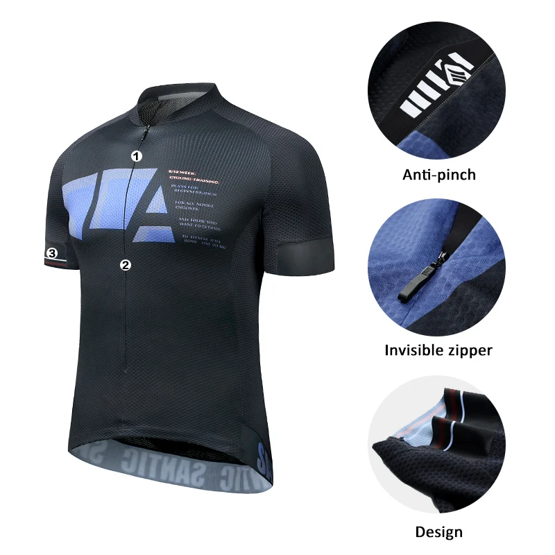 Santic мужские велосипедные Джерси дышащая сетка с коротким рукавом рубашки