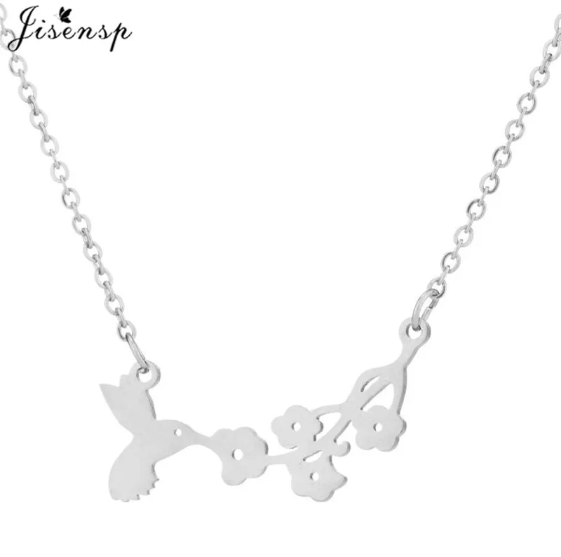 Ожерелье Jisensp с красивой птицей на ветке модное ожерелье подвеской в форме цветка