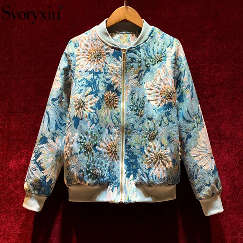 Женское жаккардовое пальто Svoryxiu дизайнерское винтажное с цветочным принтом и