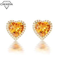 cute korean silver earrings heart shape bling critine gemstone stone 18k gold stud earrings for women fashion jewelry wholesale