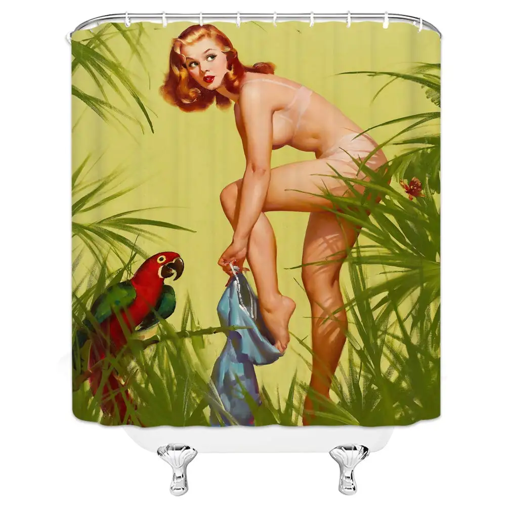 Занавеска для душа девушек пикантная ретро-занавеска в траве красивые зеленые