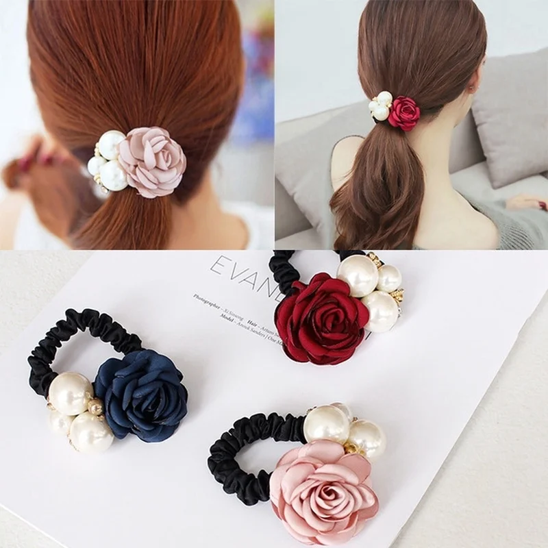 Женская лента для волос с розами большие резинки жемчугом эластичная аксессуары