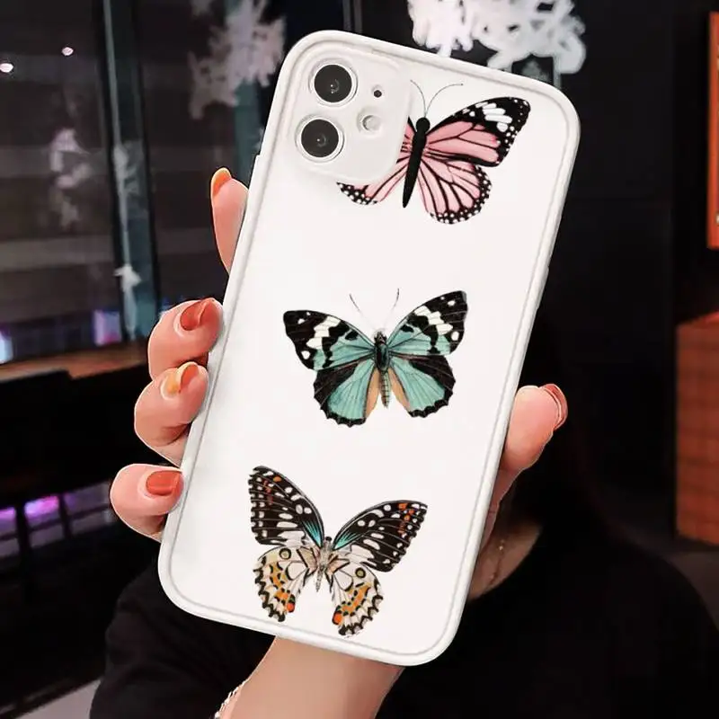 

Cute Butterfly Phone Case Matte Transparent for iPhone 7 8 11 12 s mini pro X XS XR MAX Plus cover funda